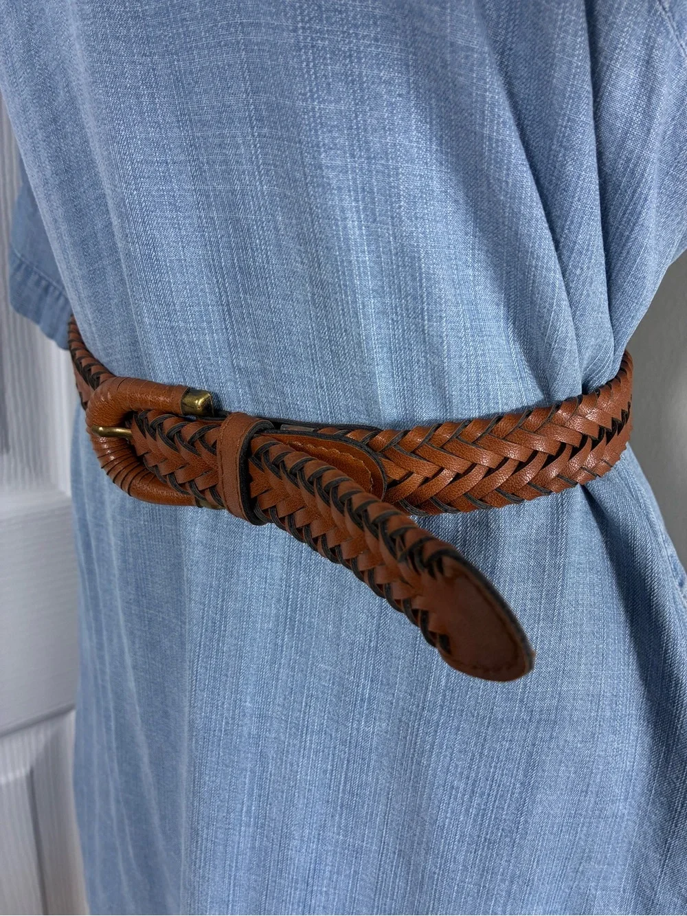Womens belt Plus Size 46” long Braided Brown Faux Leather Classic Casual Style